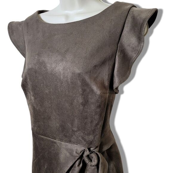 DKNY Brown Faux-Suede Side-Draped Cap Sleeve Sheath Dress - Toffee - Picture 4 of 11